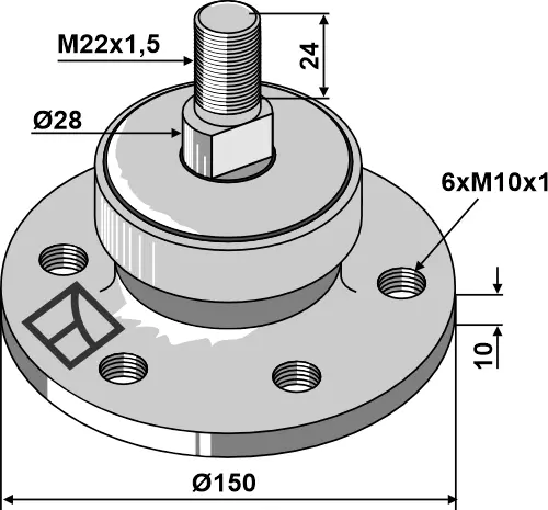 Lager for kompakte tallerkenharver Ø150 x 10 mm - M22x1,5 gjenger 