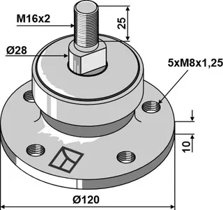Lager med gjenger M16 Ø120, M16x2, tykkelse 10