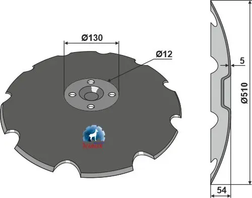 Notched disc til Forges de Niaux Ø510mm, 10 notches, 5mm tykkelse 