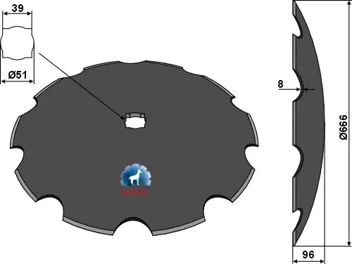 Notched disc til Klever Ø666x8, 10 notches, concavity 96 