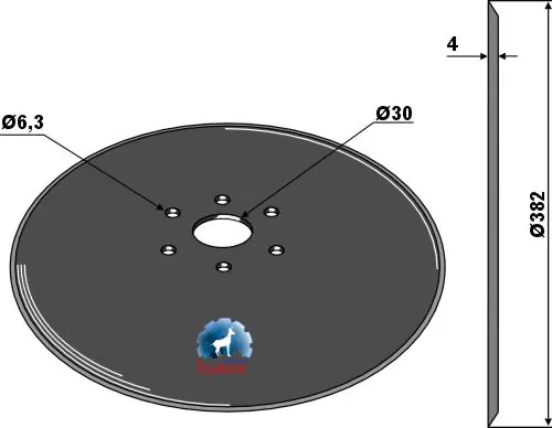 Såskive Ø382x4 til Becker Ø382, tykkelse 4 mm, 6,3 hull 