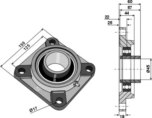 Spennlager UCF - Ø45 Boring: 17, Hole: 45, Width: 150 