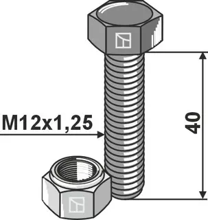 Sekskantskrue M12 - Galvanisert M12x1,25x40 - Kvalitet 10.9