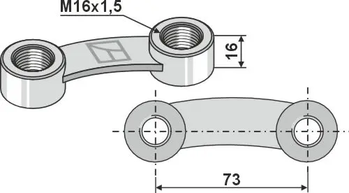 Løftebolt M16x1,5 til Lemken M16x1,5, hullavstand 73 mm 