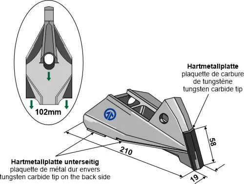 Erstatningstinder til Bourgault Lengde 210 mm, bredde 102 mm 