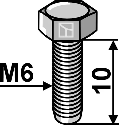 Bolt M6 galvanisert til Lemken M6, lengde 10mm, kvalitet 10.9 
