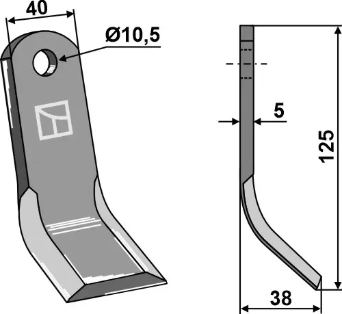 Y-kniv til Caroni 125 x 40 mm - 10,5 mm hull 