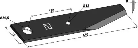 Slagjern 410x75 mm hull 30,5, avst. 170