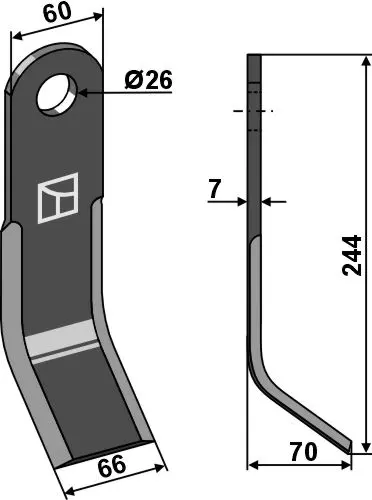 Y-kniv til Kverneland og Maletti 244 x 60 mm - Tykkelse 7 mm 
