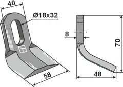 Y-kniv til Kverneland og Maletti Lengde 70 mm, Bredde 40 mm