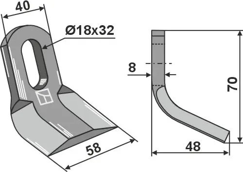 Y-kniv til Kverneland og Maletti Lengde 70 mm, Bredde 40 mm 