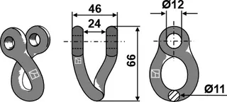 Tvunnet sjakkel til Nicolas Ø 11 mm, H 66 mm, W 46 mm
