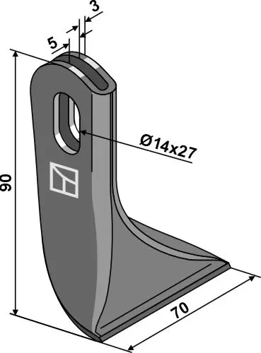 Flail til Peruzzo 90x70mm, hull 14x27mm 