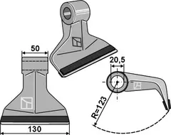 Beskjæringshammer til Fehrenbach Arbeidsbredde 130 mm, Radius 123 mm