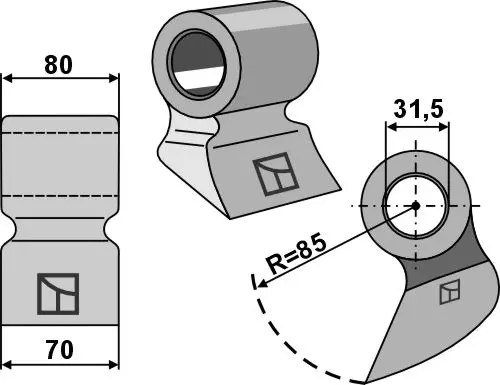 Slaghammere til Berti Bredde 70 mm - Radius 85 mm 