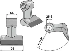 Hammer flail til Dragone Arbeidsbredde 103mm, Radius 100mm