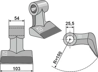 Hammer flail til Dragone Arbeidsbredde 103mm, Radius 100mm