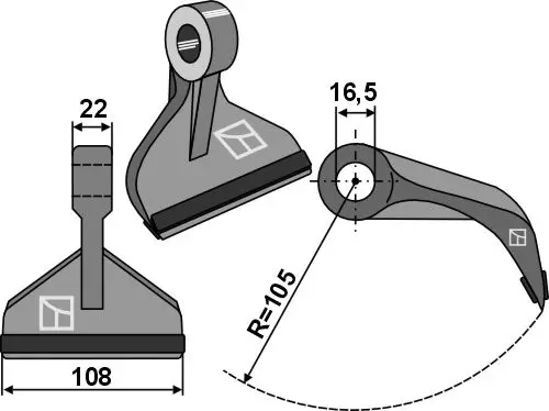 Beskjæringshammer PTA til Bellon Arbeidsbredde 108mm, radius 105mm 