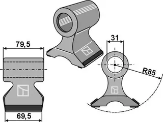 Beskjæringshammer til Berti Arbeidsbredde 69,5mm, radius 85mm