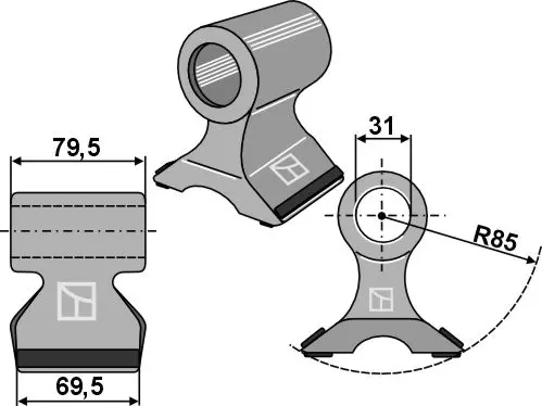 Beskjæringshammer til Berti Arbeidsbredde 69,5mm, radius 85mm 