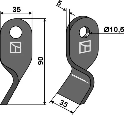 Sleggekniv til Stella 90 x 35 mm - 10,5 mm hull 