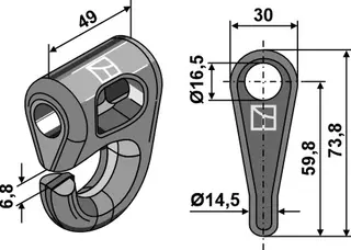 Sjakel til Noremat H: 73,8mm, B: 49mm, Hål: 16,5mm