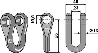 Shackle til ukjent merke Ø 13mm, H 66mm, B 49mm