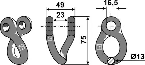 Vridde sjakkel til ukjent merke Ø: 13, H: 75, B: 49 mm 