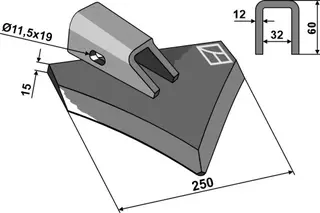 Spadeblad venstre til Imants Hole: 11,5x19, Bredde: 250