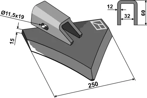Spadeblad venstre til Imants Hole: 11,5x19, Bredde: 250 