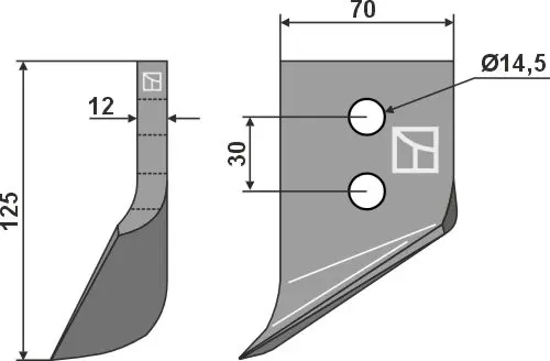 Gravskjær til Maletti Lengde: 125 mm, Hull: 14,5 mm 
