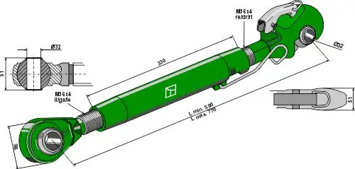 Overlenke til John Deere M36x4, Lengde 330 mm 