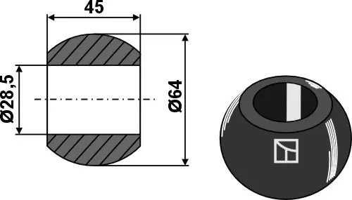 Kule for underlenker - BLACK LINE Ø 64mm, bredde 45mm, hull 28,5mm 