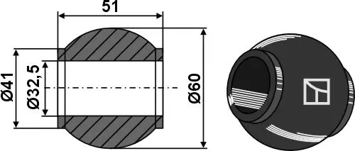 Ball for top hooks Cat. III Ø 60 mm, hull 32,5 mm 