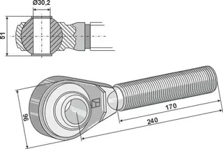 Overlenke M36x3 til Rabe Mål: 240mm, lengde: 170mm