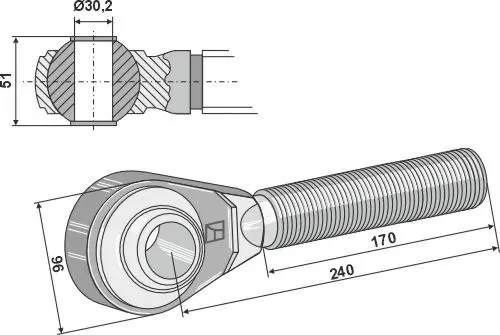 Herdet overlenke til Rabe M36x3 - Lengde 170 mm 