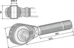 Herdet topplenke M36x3 M36x3, 235mm avstand