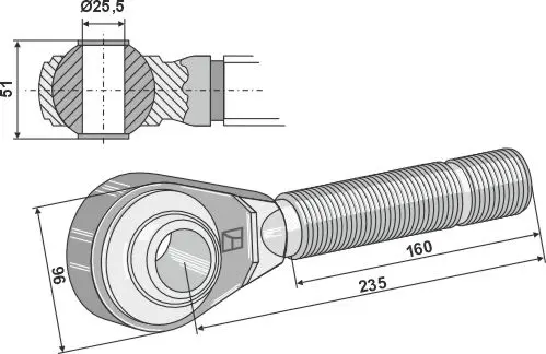 Herdet topplenke M36x3 M36x3, 235mm avstand 