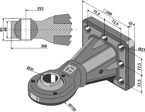 Tilhengerkoblingsring MOT Lengde 368 mm, 3000 kg 