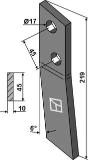Bolt-on tine til Bergmann Lengde 219 mm, hullavstand 45 mm