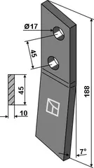 Bolt-on tine til Bergmann Lengde 188mm, hull 17mm