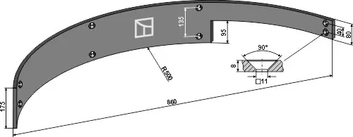 Guideboard 860mm til Strautmann Lengde 860mm, Radius 500mm 