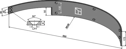 Guideboard 860mm til Strautmann 860mm, radius 500, hullavstand 40-135 
