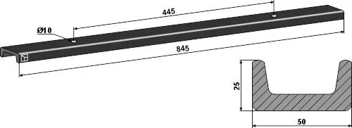 Skrapeskinne til Strautmann U-profil 50x25, lengde 845 mm 