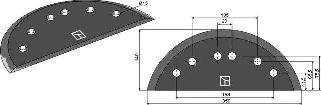 Fôrmikserkniv til Marmix 350 x 140 x 7 mm - Hull 15 