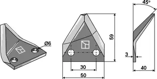Fôrblanderkniv til Luclar L: 59, B: 50, T: 3 mm
