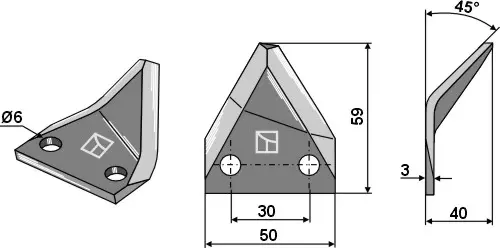 Fôrmikserkniv til Luclar Lengde 59 mm, Bredde 50 mm 