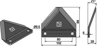 Fôrblanderkniver til Lucas L: 88mm, B: 102mm, H: 8,5mm