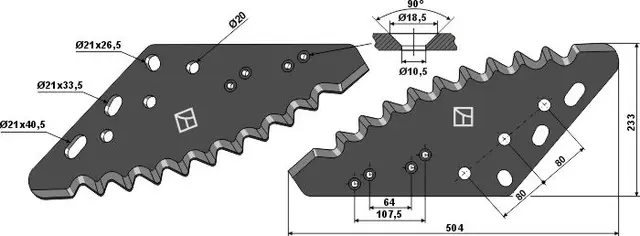 Fôrmikserkniv til AGM/Sitrex Bredde 233 mm, Tykkelse 5 mm 