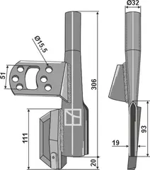 Sådel venstre til Väderstad Hul 15,5 mm, lengde 326 mm